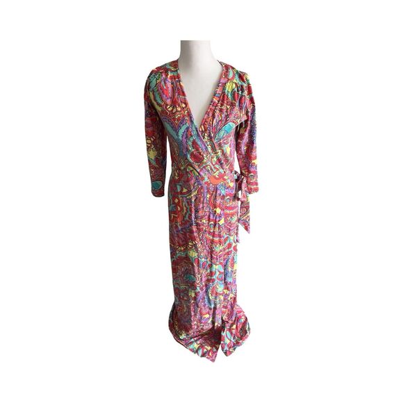 Lilly Pulitzer Adrina Multi Feelin Groovy Print Jersey Maxi Wrap Dress Small - Picture 1 of 5